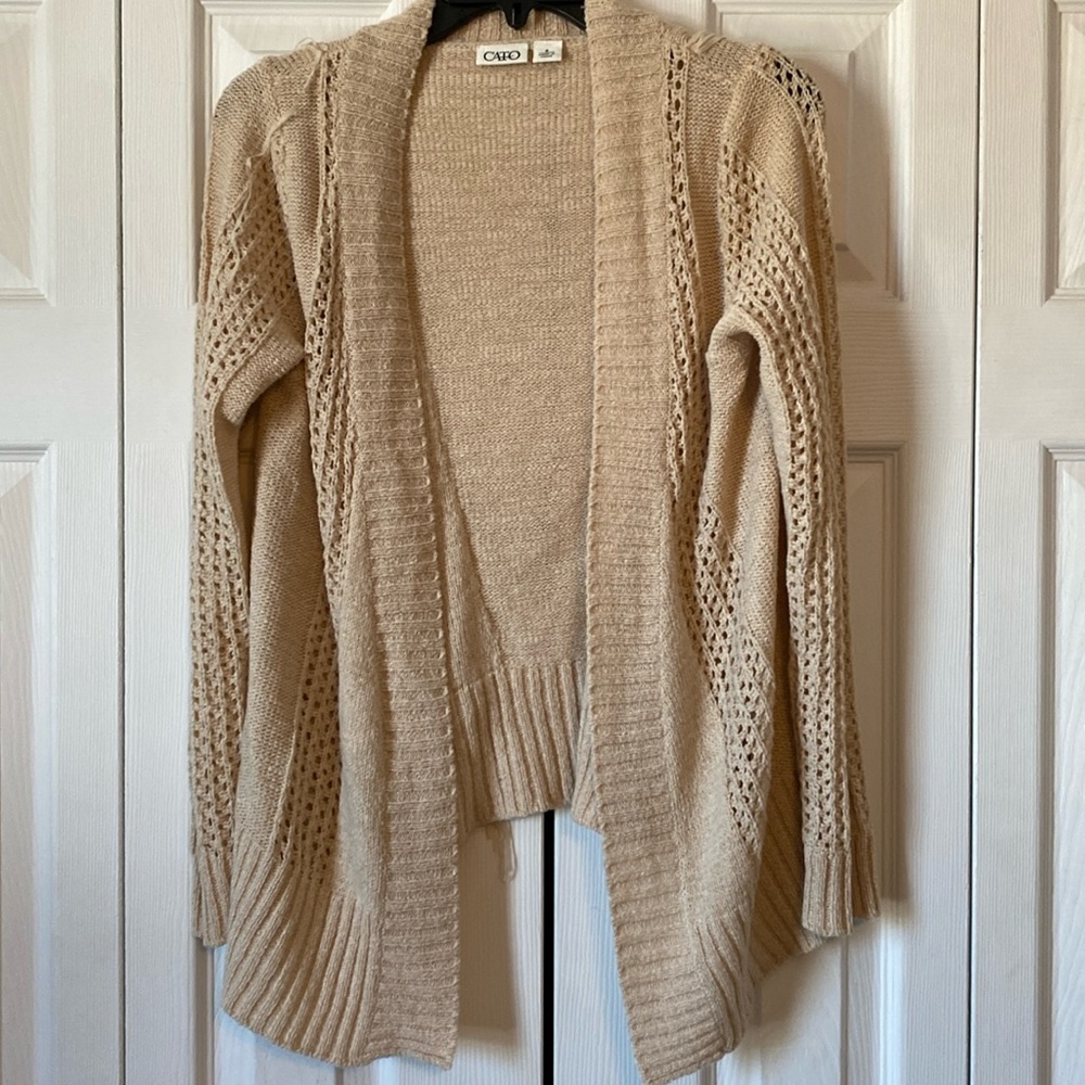 Cato Tan Cardigan with fringe. Size S